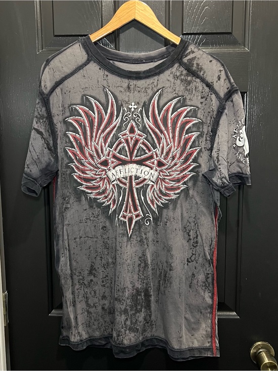 Affliction Other - AFFLICTION LIVE FAST Distressed Velour T-Shirt Men Size XL Made in USA